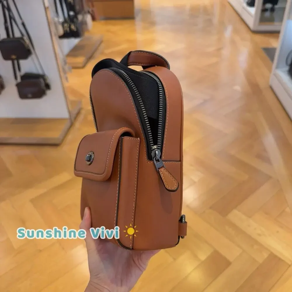 NWT COACH Small Turnlock Sling Pack Smooth Leather backpack CBI24 Tan